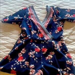 Miami Floral Wrap Dress - Navy and Red